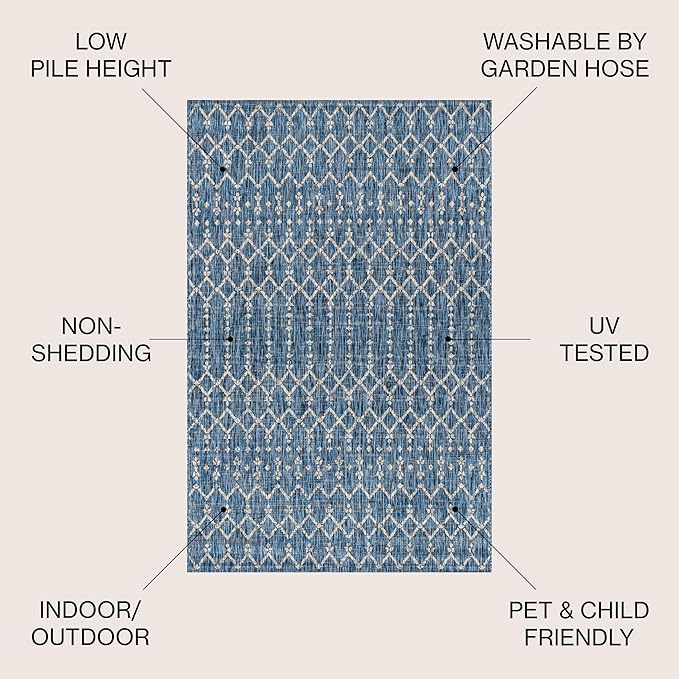 JONATHAN Y Moroccan Geometric Indoor Outdoor Area Rug 4X6 Navy/Light Gray, Ourika Textured Weave for Backyard, Patio, Porch, Easy-Cleaning, High Traffic, Pet-Friendly, Non-Shedding (SMB108B-4)