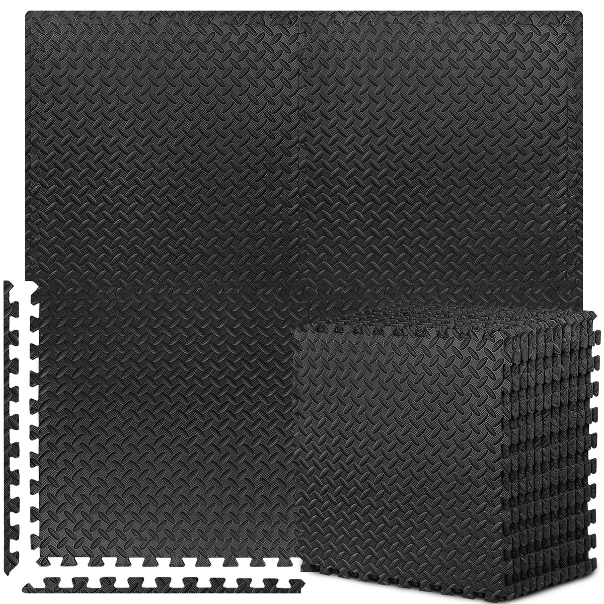 12-Tile Interlocking Puzzle Exercise Mat, 24'' x 24'' EVA Foam Flooring for Gym Equipment, Black