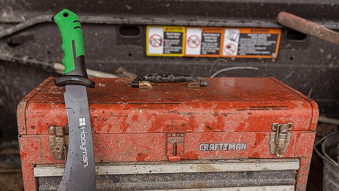 Hooyman Machete with Heavy Duty Construction, Ergonomic No-Slip Handle and Belt Sheath for Gardening, Land Management, Bushcraft, Hunting and Outdoor,Black/Green