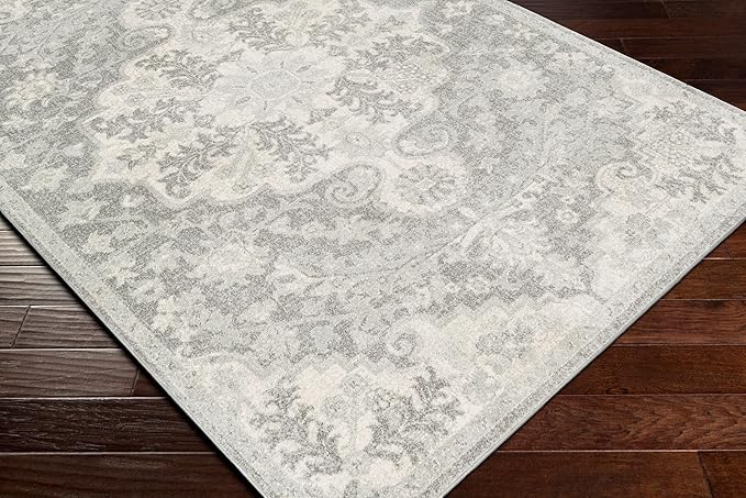 Livabliss Area Rugs - 9x12 Odelia Vintage Boho Black Gray Charcoal Area Rug for Living Room Bedroom - Floral Medallion Stain Resistant Carpet for Kitchen, Nursery, Office (9' x 12'6")