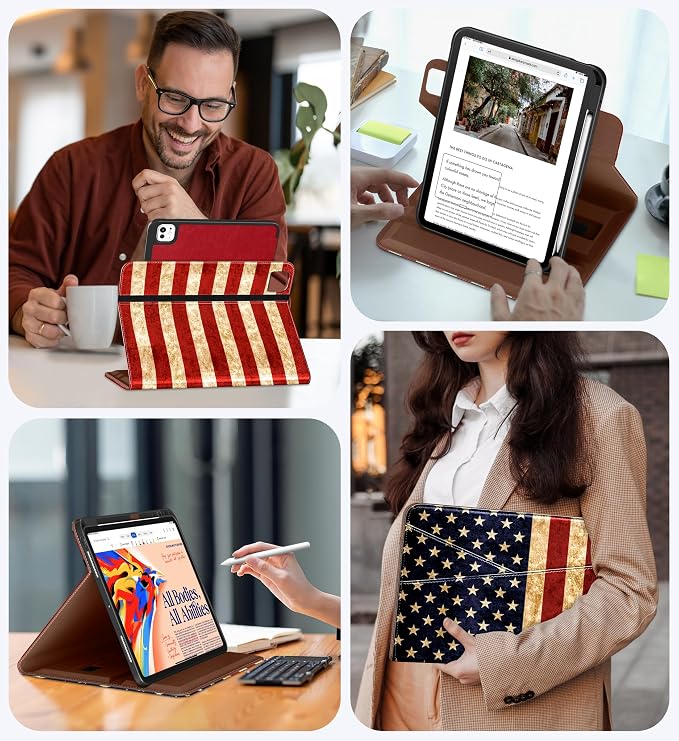 DTTO for iPad Pro 13 Inch Case M5 / M4 (2025/2024) Brown | 360 Degree Rotating Premium Faux Leather Folio Stand Cover with Pencil Holder Auto Sleep/Wake Multiple Angles