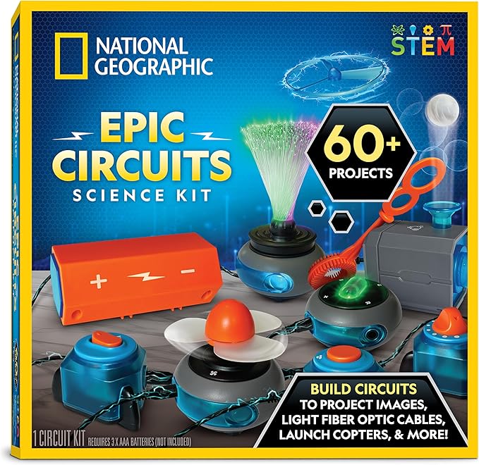 National Geographic Circuit Maker Electronics Science Kit – 60 Hands-On STEM Projects for Kids, Build Real Electrical Circuits, Educational STEM Activity for Learning Electricity & Engineering Skills