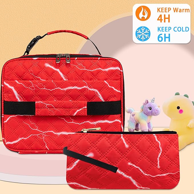 Lunch Box for Kids Boys with Reusable Snack Bag Cute Insulated Lunch Bag for Preschool Kindergardent Elementary Lonchera Para Mujer