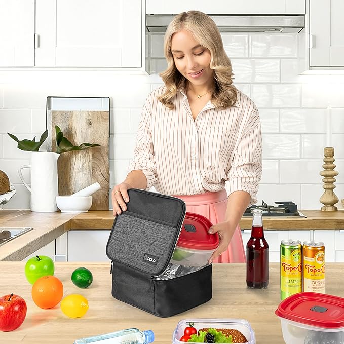 opux Insulated Lunch Bag Kids, Lunch Box for School Boy Girl, Leakproof Small Reusable Compact Soft Mini Cooler Bag, Toddler Small Lunch Boxes Kit Pail with Front Side Pockets (Gray)