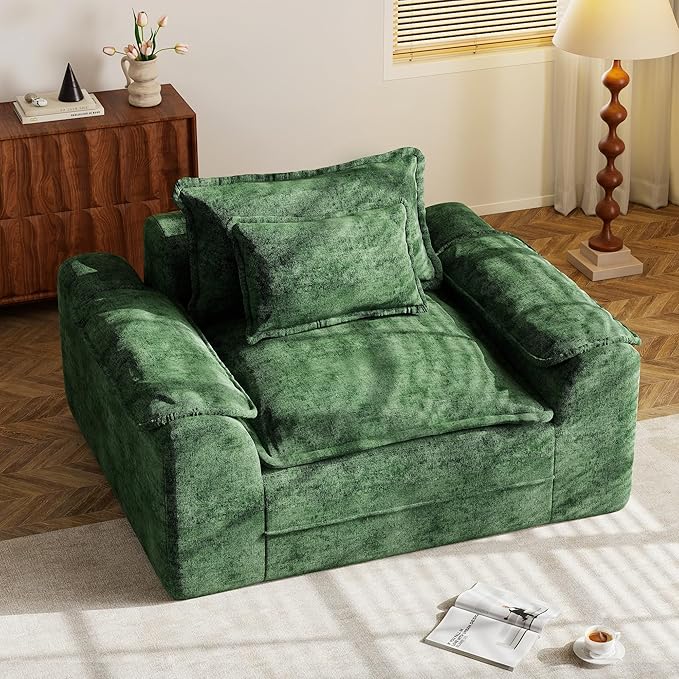 Hobestluk Cloud Single Sofa Memory Foam Couch with Deep Seat L Shaped Sofa with Removable Cover Large Couch for Living Room (Green, Single Sofa)