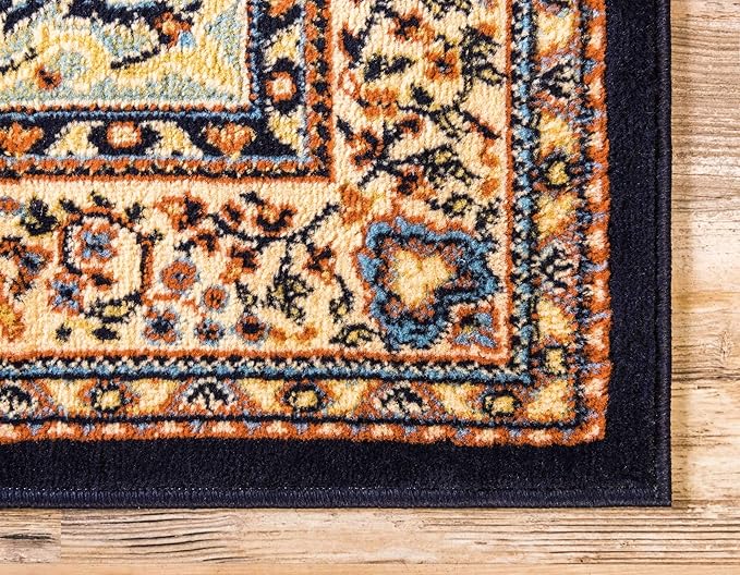 Unique Loom Reza Collection Traditional Persian Style Area Rug, 2 ft 2 in x 3 ft, Navy Blue/Ivory