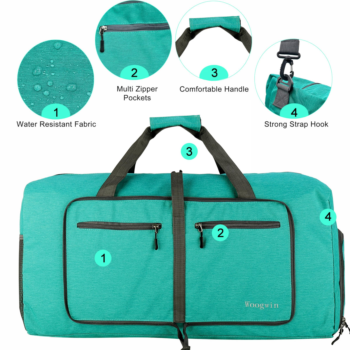 Woogwin Travel Duffel Bag Large Foldable Waterproof Overnight Bag for Beach Swim Bags Pool Sports Gym (60L SnowGreen)