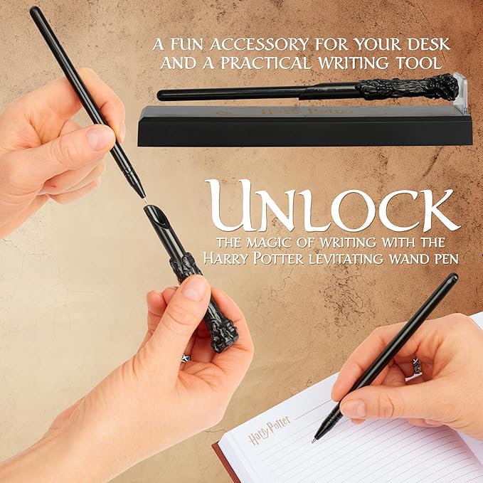 Harry Potter Floating Wand Pen with Magnetic Stand, HogwartsCollectibles in Gift Ready Box, Cool Desk Decor for Office, Gifts for Kids and Adults (Black 1 Pcs)