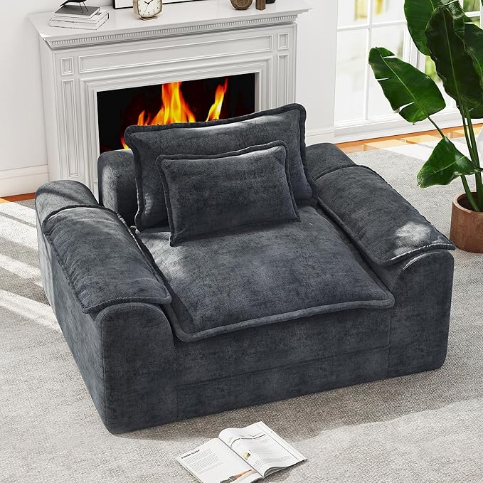 Hobestluk Cloud Single Sofa Memory Foam Couch with Deep Seat L Shaped Sofa with Removable Cover Large Couch for Living Room (Blue Grey, Single Sofa)