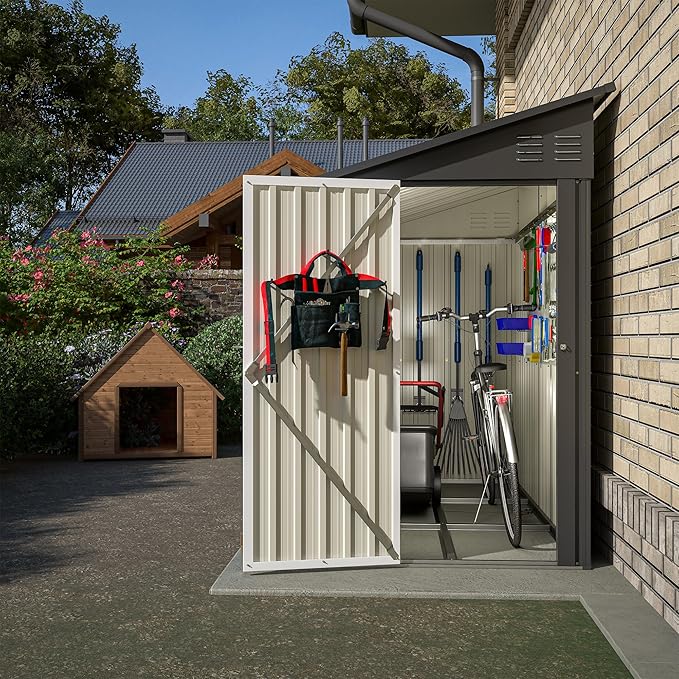Shed Lean to Storage Shed, Outdoor 4' x 8' Metal Wall Side Storage Sheds & Outdoor Storage, Garden Storage Cabinet for Backayrd, Patio and Outdoor Use,Black