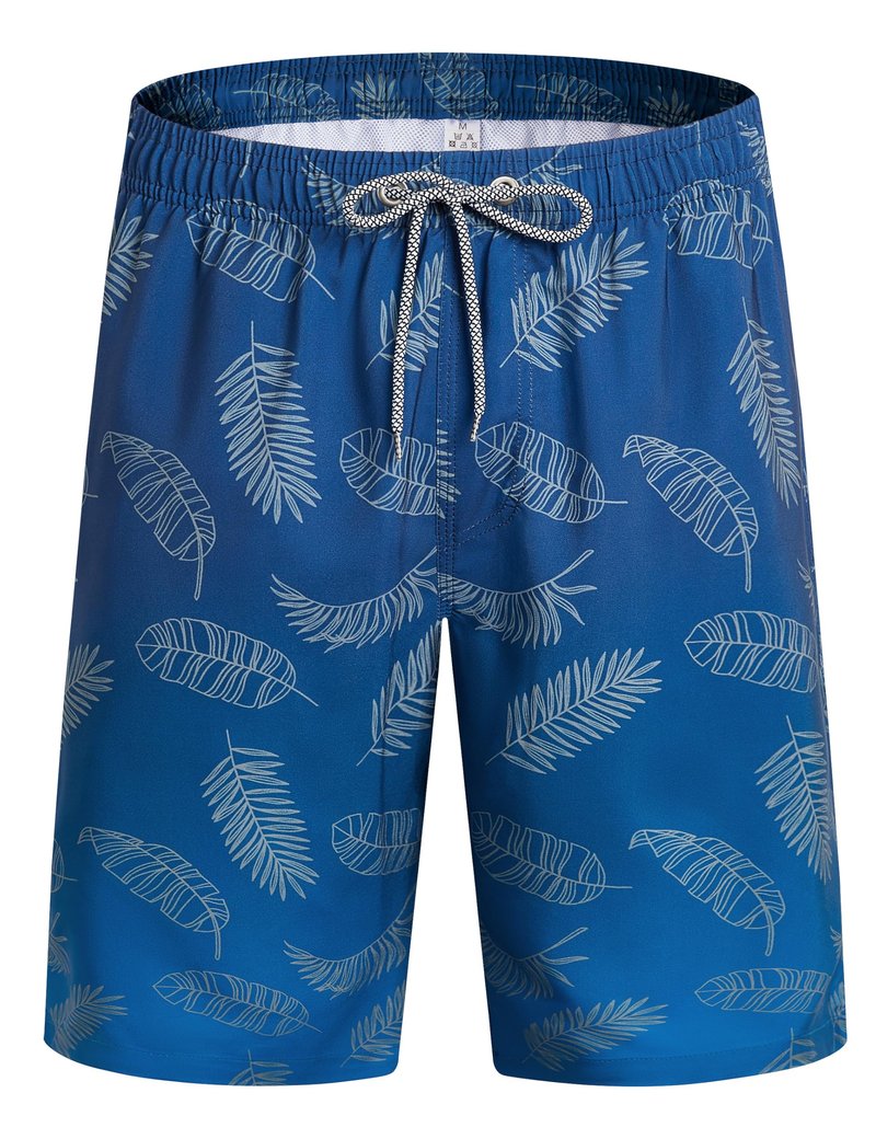 ELETOP Men's Swim Trunks Quick Dry Bathing Suit Swimming Board Shorts Mesh Lining Beach Swimwear Leaf Gradient Blue M