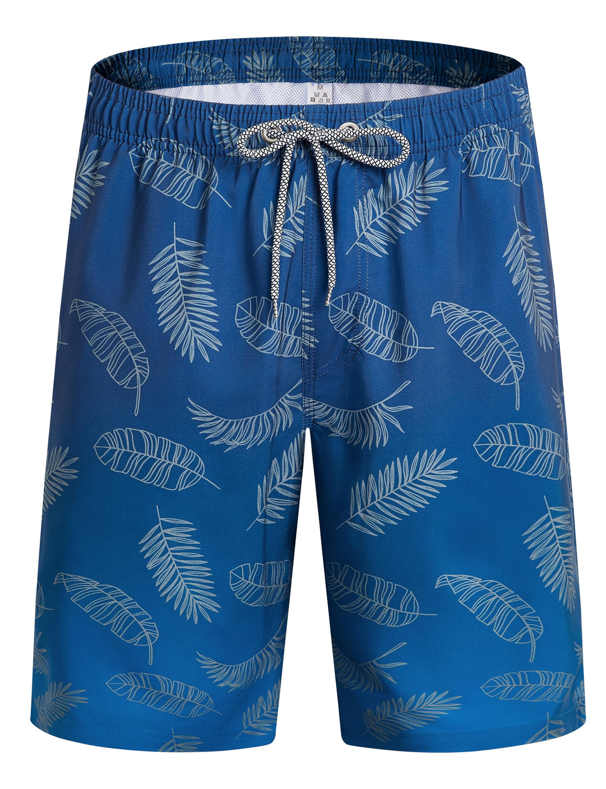 ELETOP Men's Swim Trunks Quick Dry Bathing Suit Swimming Board Shorts Mesh Lining Beach Swimwear Leaf Gradient Blue S