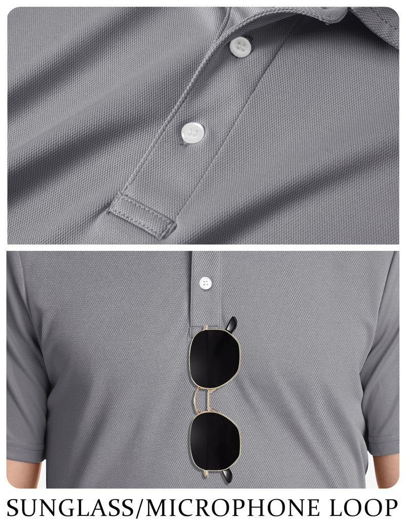 TACVASEN Mens Golf Shirt Dry Fit Mens Polo Shirts Short Sleeve Performance Golf Polos for Men with Collar Work Shirts Light Grey, 2XL