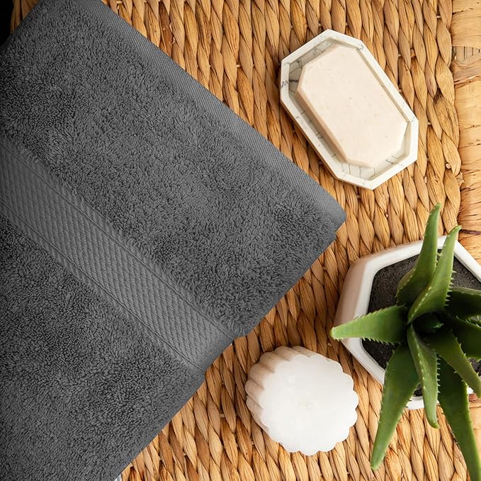Superior Egyptian Cotton Pile Bath Towel Set of 2, Ultra Soft Luxury Towels, Thick Plush Essentials, Absorbent Heavyweight, Guest Bath, Hotel, Spa, Home Bathroom, Shower Basics, Charcoal