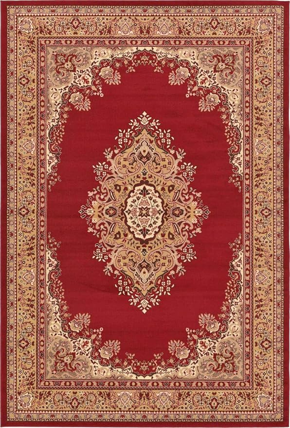 Unique Loom Reza Collection Traditional Persian Style Area Rug, 6 x 9 ft, Burgundy/Ivory