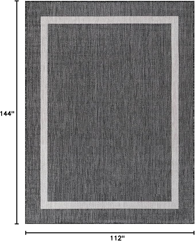 Bordered Outdoor Rug 9x12 Washable Outside Carpet for Indoor Patio Porch Waterproof Easy Cleaning Non Shedding Area Rugs Gray 9 x 12
