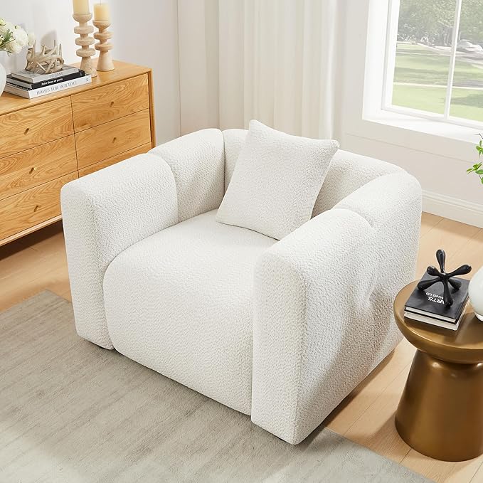 VANOMi Living Room Furniture Sets Include 95" Sofa & 42" Armchairs, Boucle Upholstered Oversized Couch with Pillows, Living Room Furniture Set for Bedroom Apartment (White, 2 Sofas+1 Chair)