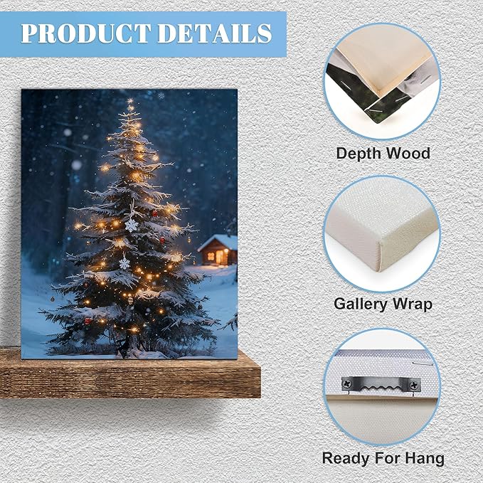 Framed Christmas Pictures Wall Decor,Vintage Pine Tree Prints,Winter Christmas Canvas Wall Art Decoration for Bedroom Bathroom Living Room Rustic Xmas Holiday Gifts (Christmas Tree 19, 12'' X 16'')