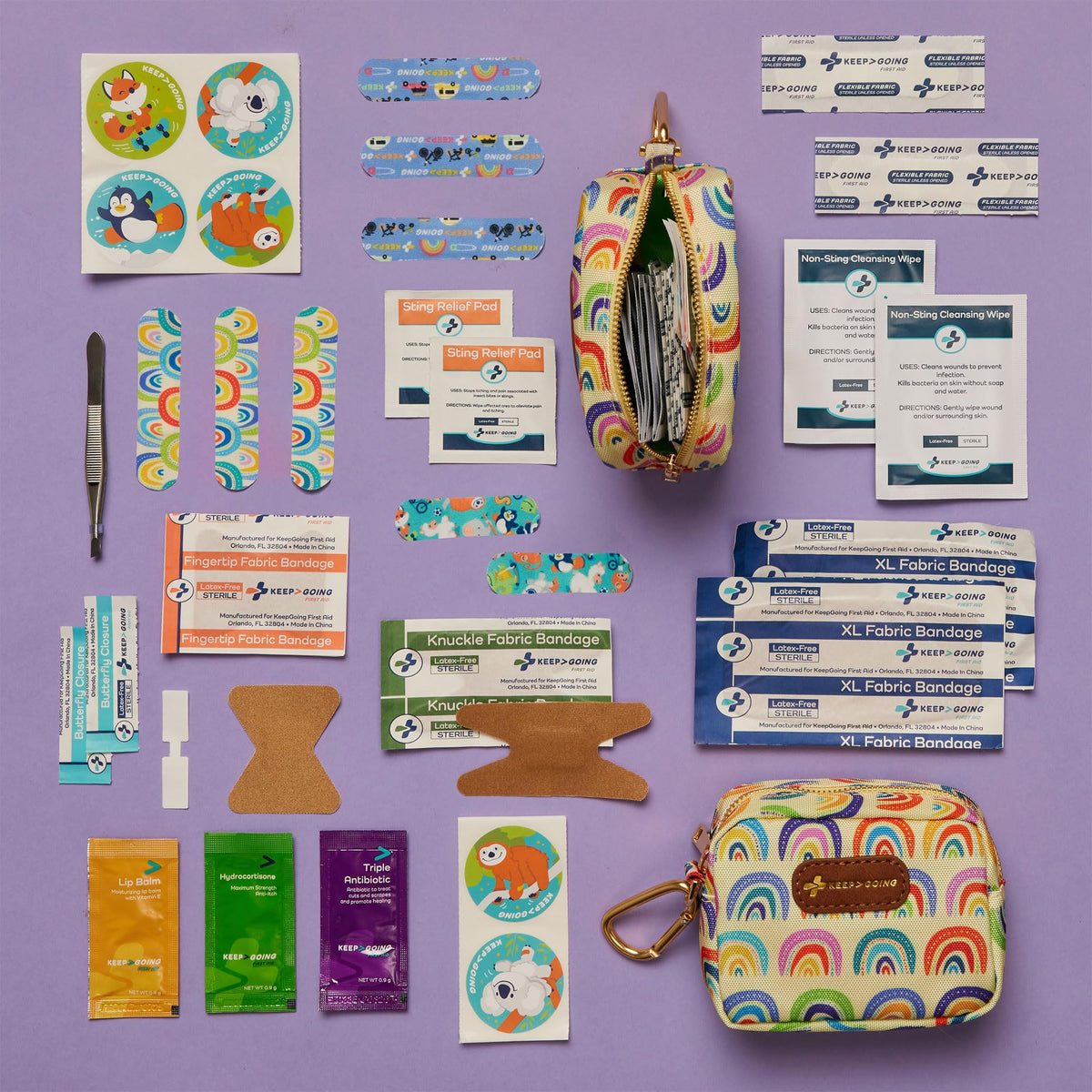 KeepGoing Travel First Aid Kit Kids, 60 Pc Mini First Aid Kit, TSA-Approved