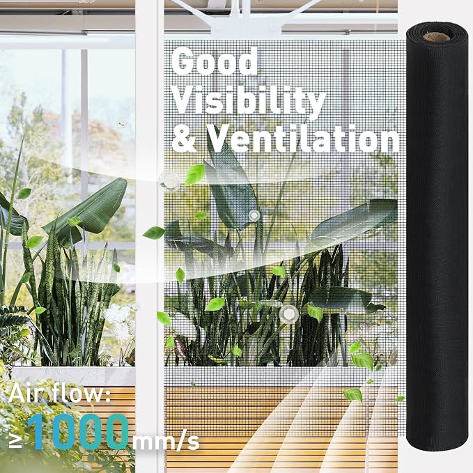 304 Stainless Steel Mesh Window Screen Roll, 47IN x 10FT Black Metal Window