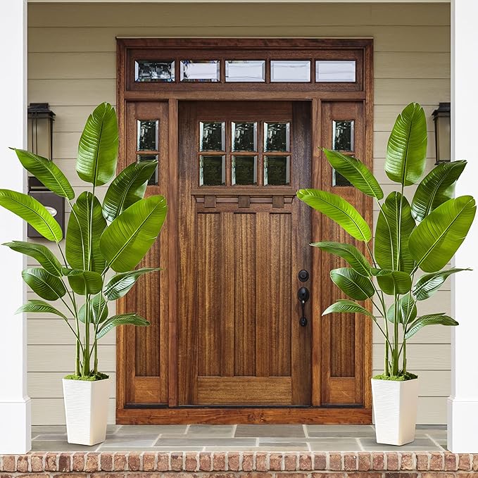 Bird of Paradise Artificial Plant, 6FT Faux Plants Indoor Banana Leaf Tree with 10 Leaves, Large Fake Tropical Potted Indoor Silk Floor Plant with White Tall Planter for House,Office,Room,Home Decor