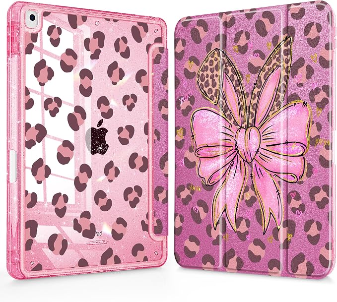 Mektron Sparkly Case for iPad 10.2 inch Glitter Tablet Cases for iPad 9th Gen 2021/8th Gen 2020/7th Gen 2019 Cover with Shiny Clear Back Shell Foldable Bling Smart Cover Blue Floral