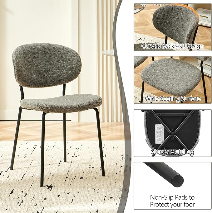 Modern Dining Table Set for 2, 3-Piece Set, 37" Round MDF Coffee Table With 2 Seated Grey Boucle Chairs Upholstered, Metal Legs for Dining Hall, Living Room