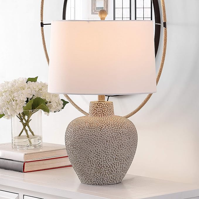SAFAVIEH Lighting Collection Kei Modern Grey 24-inch Bedroom Living Room Home Office Desk Nightstand Table Lamp (LED Bulb Included)