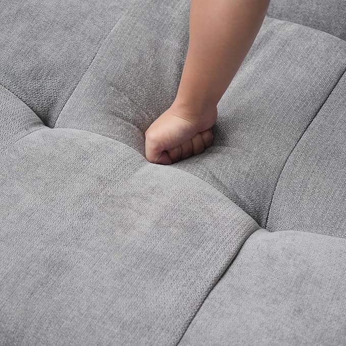 JACH Modern Ottoman Seat for Living Room, Linen Fabric Ottomans, Minimalist Foot Stool, Comfy Breathable Footstool for Living Room Apartment (Grey)