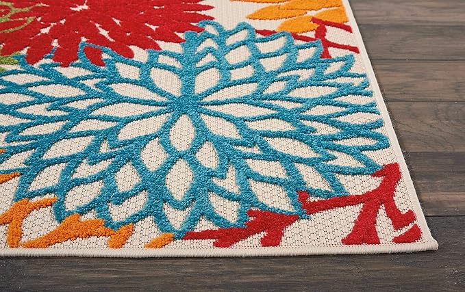 Nourison Home Aloha Indoor/Outdoor Green 2' x 6' Area Rug, Tropical, Botanical, Easy Cleaning, Non Shedding, Bed Room, Living Room, Dining Room, Deck, Backyard, Patio (2x6)