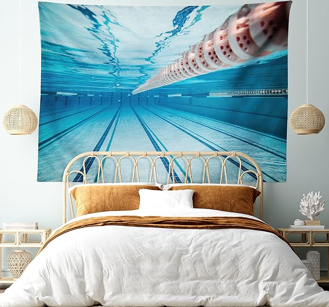 Ambesonne Sports Tapestry, Swimming Pool Underwater View Relaxing Exercise Hobby Leisure Activity Theme Picture, Fabric Wall Hanging Decor for Bedroom Living Room Dorm, 45" X 30", Sky Blue