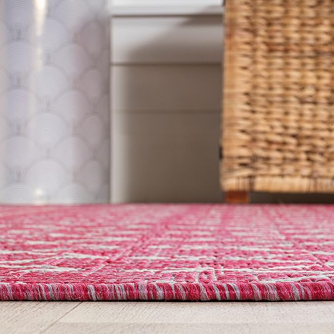 JONATHAN Y Moroccan Geometric Indoor Outdoor Area Rug 9X12 Fuchsia/Light Gray, Ourika Textured Weave for Backyard, Patio, Porch, Easy-Cleaning, High Traffic, Pet-Friendly, Non-Shedding (SMB108Q-9)