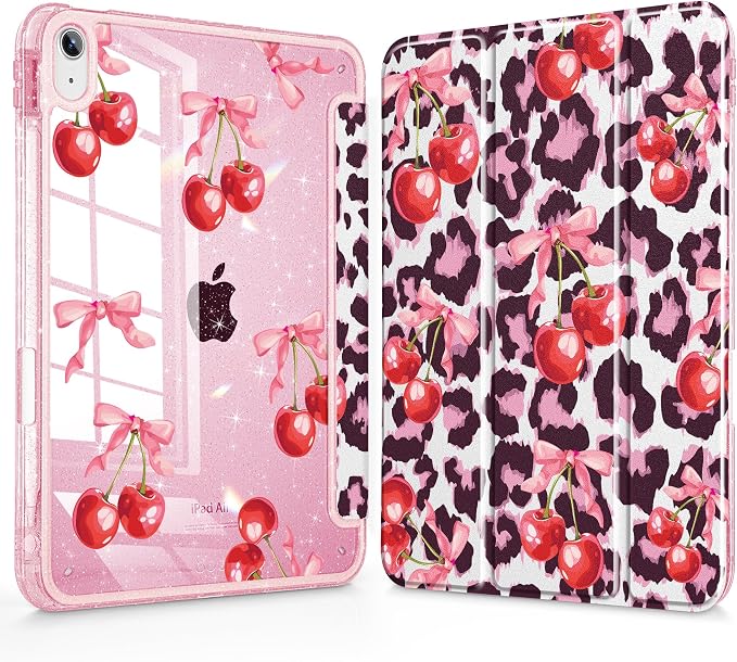 for iPad Air 11 inch M4/M3/M2 (2026/2025/2024) iPad Air 5th/4th Gen (2022/2020) 10.9 inch with Pencil Holder Glitter Clear Pretevtive Cover Auto Wake/Sleep Black Cartoon Stickers