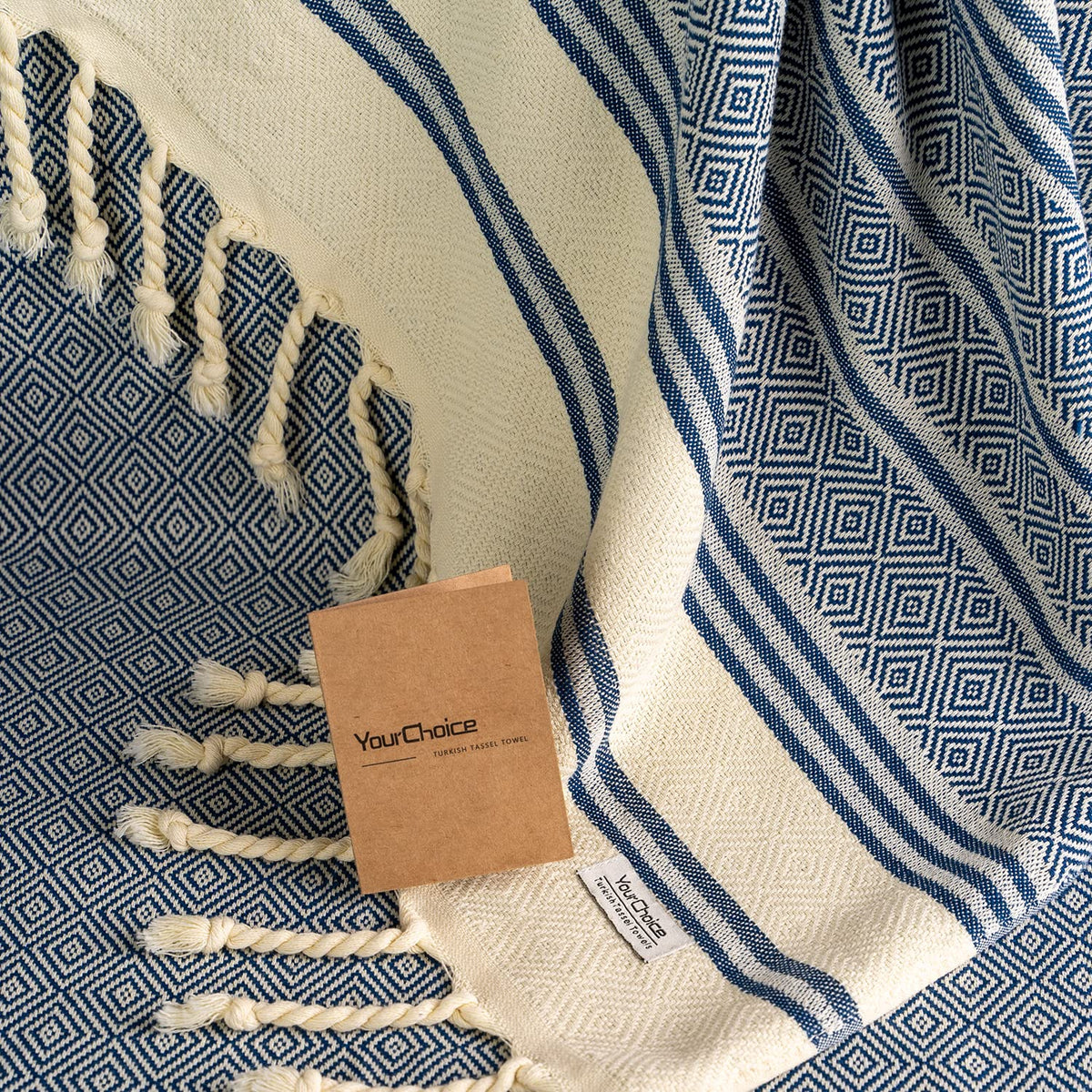Your Choice Turkish Beach Towel (71x41) - 100% Cotton Turkish Towel, Sand Free Quick Dry Oversized, Lightweight Compact Travel Towel - Color Navy