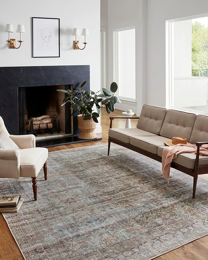 Loloi Chris Loves Julia Jules Collection JUL-05 Lagoon/Brick 2'-6'' x 9'-6'', .13" Pile Height, Runner Rug