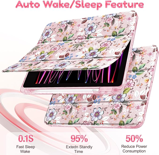 Mektron Sparkly Case for iPad 10.2 inch Glitter Tablet Cases for iPad 9th Gen 2021/8th Gen 2020/7th Gen 2019 Cover with Shiny Clear Back Shell Foldable Bling Smart Cover Blue Floral