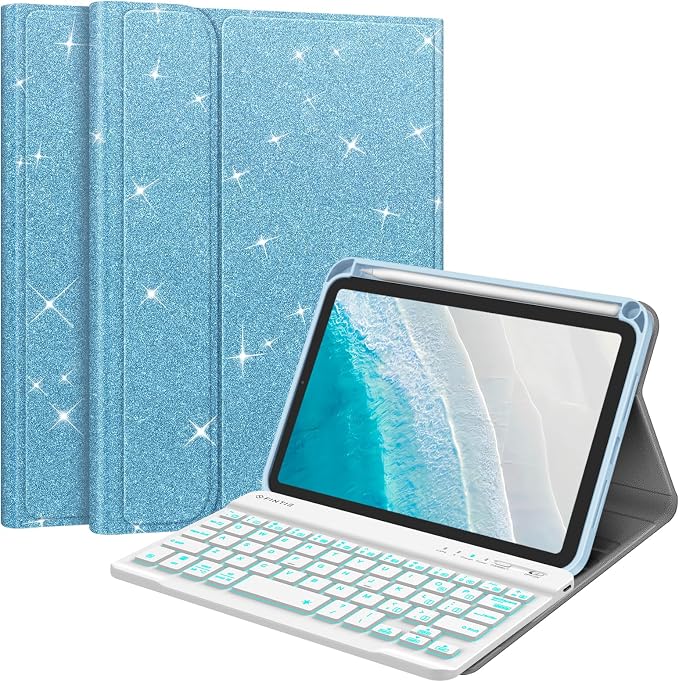 FINTIE Keyboard Case for iPad mini 7th Generation (A17 Pro) / mini 6 8.3 | Detachable Magnetic Bluetooth Keyboard Soft TPU Cover Multi-Angle Viewing Pencil Holder Backlight/Fantasy Ombre
