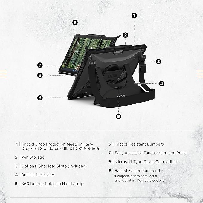 URBAN ARMOR GEAR UAG Designed for Microsoft Surface Pro 13 12/11 Edition Case with Built-in Kickstand &amp Pen Holder Compatible with Type Cover Keyboard Rugged Protective Cover Metropolis Black