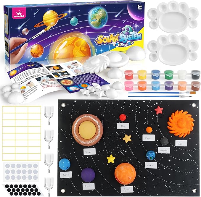 Solar System Project Kit for Kids, Solar System Model Toy Kit for Kids, Learn School Space Planet Science Project of Mix Foam Balls, Planet Felt Board, Brushes, Adhesive Hooks, Instruction