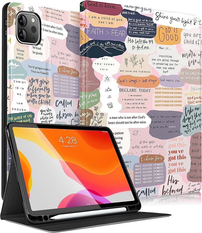 Uppuppy for iPad Pro 12.9 Case Kids Folio PU Leather Cover with Apple Pencil Holder Auto Sleep/Wake Adjustable Angles for iPad Pro 12.9 6th/5th/4th/3rd Gen Sun Moon Black