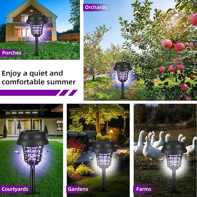 Solar Bug Zapper Outdoor Waterproof Solar Powered Mosquito Zapper Repellent Outdoor Patio,Cordless & Auto On/Off Small Fly Insect Zappers for Garden Backyard Gnat Bug Lamp for Outside,Pack of 4