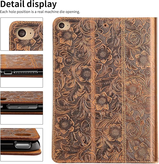 Gexmil Case for iPad mini 7.9 Inch5th/4th Generation(2019/2015) Genuine Leather Cover with Pencil HolderCowhide Folio Cover Auto Sleep/WakeAnti-FingerprintBuffalo Pattern