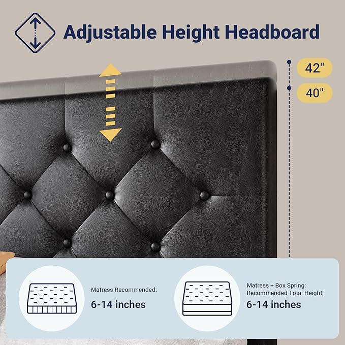 Allewie Upholstered Queen Size Platform Bed Frame with 4 Storage Drawers and Headboard, Diamond Stitched Button Tufted, Mattress Foundation with Wooden Slats Support, No Box Spring Needed, Black