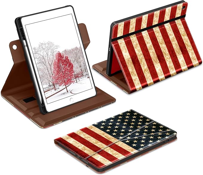 DTTO for iPad 9th/8th/7th Gen Case 10.2 Inch (2021/2020/2019) Brown | 360 Degree Rotating Premium Faux Leather Folio Stand Cover with Pencil Holder Auto Sleep/Wake Multiple Angles Hand Strap