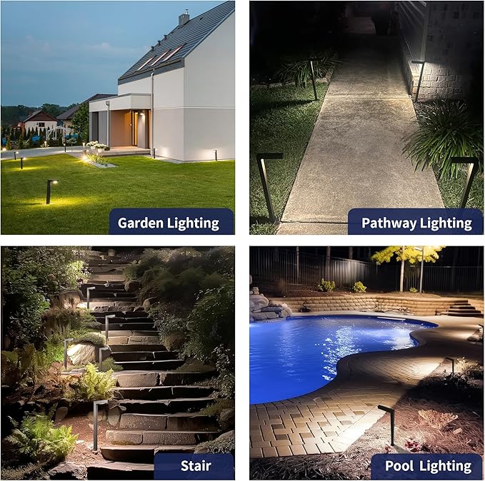 Brass Low Voltage Landscape Path Lights, Wired Pathway Lights, Outside IP65 LED Bronze L Shape Driveway Lights for Backyard Garden House with 3W 270LM 5000K G4 Bulb 12 Pack