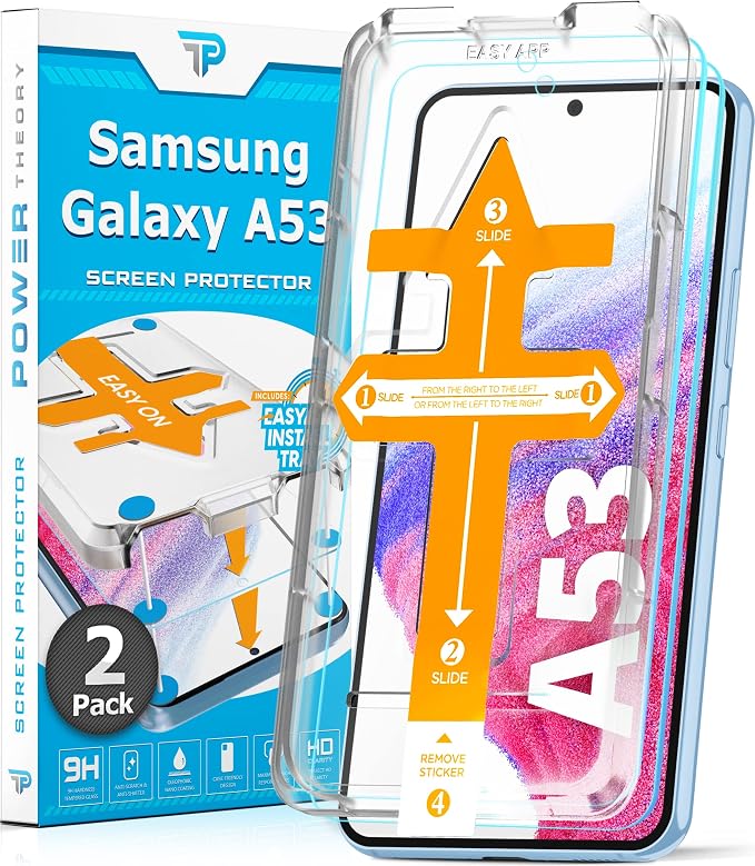 Designed for Samsung Galaxy A53 5G Screen Protector Tempered Glass [9H Hardness] Easy Install Kit 99% HD Bubble Free Clear Case Friendly Anti-Scratch 2 Pack