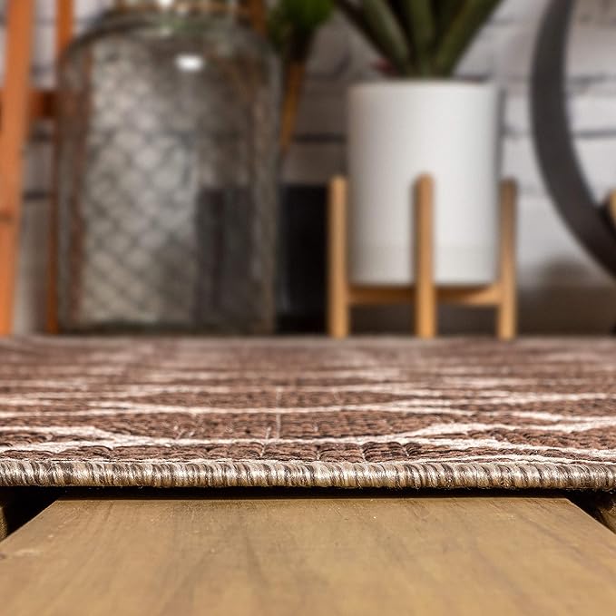 Eyely BMS109B-5TGN Trebol Moroccan Trellis Textured Weave Espresso/Taupe 5' Octagon Indoor/Outdoor Area Rug, Espresso/Taupe, 5' Octagon, Indoor/Outdoor, Area Rug