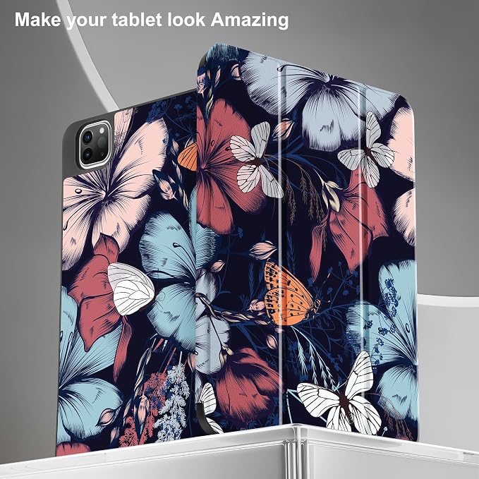 May Chen Case for iPad Pro 11 inch (4th 3rd 2nd &amp 1st Gen) 2022 2021 2020 2018 Trifold Stand + Pencil Holder + Auto Wake/Sleep + Soft TPU Protective Stand Back Cover Abstract Floral