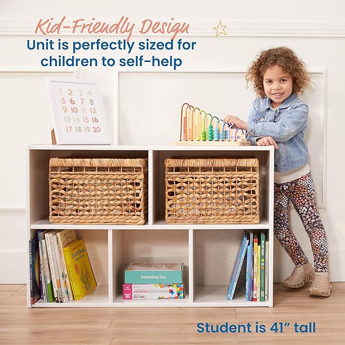 ECR4Kids Streamline 5-Compartment Storage Cabinet, 24in, Classroom Furniture, White Wash