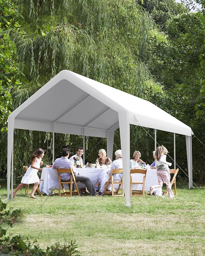 Heavy Duty Carport Canopy 12x20 FT Outdoor Storage Shed – Portable Metal Garage Tent Shelter with Removable Sidewalls & Doors, Car Boat Truck Cover for Driveway, RV, Motorcycle,White